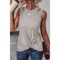 Gray Striped Cutout Twist Front Tank Top