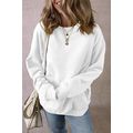 White Solid Fleece Lined Crew Neck Casual Sweat...