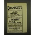 1961 Broadway Musicals Advertisement - Carnival, Do Re Mi and Irma la Douce