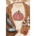 Khaki Cheetah Pumpkin Print Round Neck T Shirt