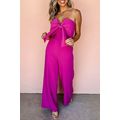 Bright Pink Bowknot Strapless Wide Leg Jumpsuit