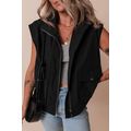 Black Flap Pockets Zip Up High Neck Vest