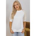 White Lace Crochet Short Sleeve Round Neck T Shirt