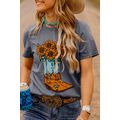 Gray Sunflower Cowgirl Boots Print Western Fash...