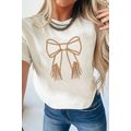 White Tassel Bowknot Embroidered Graphic Print ...