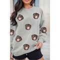 Gray Sequin Baseball Patched Casual Sweatshirt
