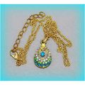 Green Pear Shaped Crystal Charm Pendant Necklac...