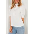 White Frilled Edge Half Button Stand Neck Bubbl...