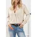 Apricot Lace Trim Ribbed Round Neck Button Up C...