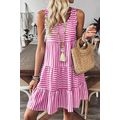 Rose Stripe U Neck Sleeveless Loose Fit Mini Dress