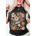 Black Wild Flower Pumpkin Print T Shirt