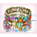 Pretty Bronze Retro Enamel Crystal Floral Brace...