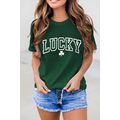 Green LUCKY Clover Puff Print Round Neck Casual...