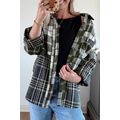Black Plaid Print Textured Knit Buttoned Shacket