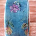 Organza Ribbon - Blue Floral Sheer - 1.5" x 1 y...