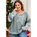 Mist Green Stars Patchwork Round Neck Plus Size...