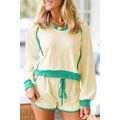 White Contrast Trim Colorblock Long Sleeve Pull...