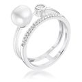 15Ct Rhodium Plated CZ and Freshwater Pearl Con...