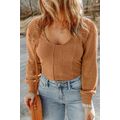 Brown Plus Size Ribbed Slim Fit Knit Top