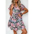 Pink Leopard Floral Print Wavy Embellished Mini...