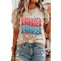 Khaki AMERICA Letter Floral Print T Shirt