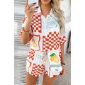 Orange Vacation Printed Loose Shirt and Drawstr...