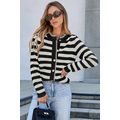 White Stripe Chic Golden Button Cardigan Sweater