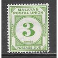 MALAYAN POSTAL UNION 1945 P15x14 3c GREEN SGD8 ...