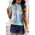 Sky Blue Frilled Collar Floral Vest