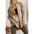 Brown Multi Plaid Patchwork Raw Edge Casual Shirt