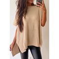Apricot Short Sleeve Side Slit Oversized Sweater