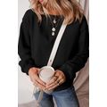 Black Solid Fleece Lined Drop Shoulder Terry Sw...