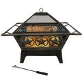 Square Outdoor Steel Wood Burning Fire Pit with...