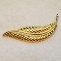 Gold Tone Feather Brooch