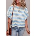 Sky Blue Stripe Boxy Fit Wide Sleeve Sweater T ...