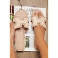 White Faux Raffia Detail Hollowed Open Toe Slip...