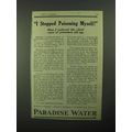 1921 Paradise Water Ad - I Stopped Poisoning My...