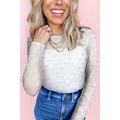 White Mesh Bow Pattern Long Sleeve Top