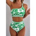 Green Floral Print One Shoulder High Waist Biki...