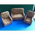 Brown Floral Sofa & 2 Armchairs 1:12th scale mi...
