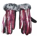Ladies Gloves Stripy Black, Red & Pink Faux Fur...
