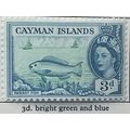 Cayman Islands QEII 1955 3d Bright Green & Blue...
