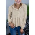 Apricot Waffle Knit Buttons Ruffled Hooded Top