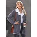 Gray Lapel Collar Button Fleece Jacket