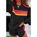 Black Striped Accent Pullover and Shorts Two Pi...