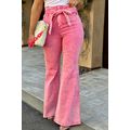 Pink Flare Leg High Waist Front Knot Casual Jeans