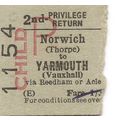 B.R.B. Edmondson Ticket - Norwich Thorpe to Yar...