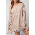 Apricot Exposed Seam V Neck Split Hem Tunic Top