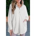 White Patchwork Side Pockets Oversized Henley H...