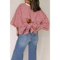 Red Stripe Bowknot Cutout Back Drop Shoulder Wi...